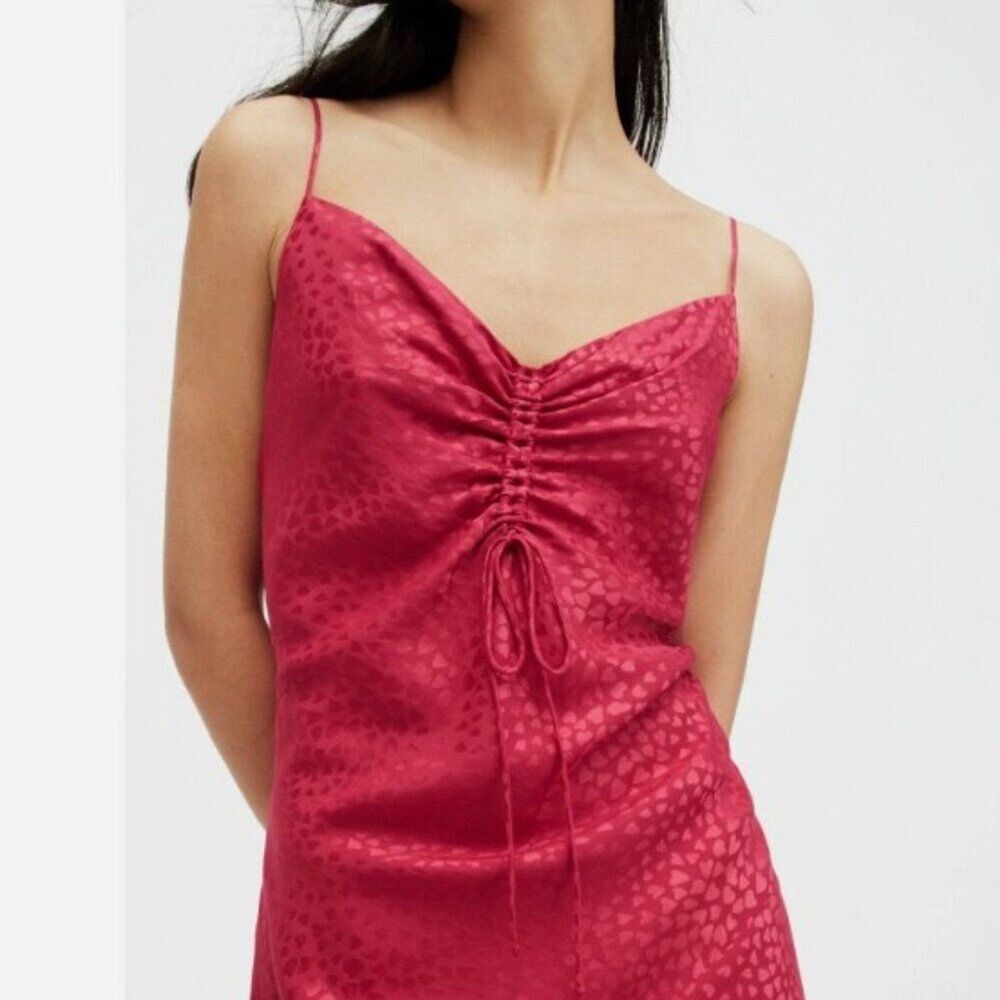 ALLSAINTS Slip Dress Sz 6 Alexia Jacq Heart Pink Hearts Cocktail Asymmetric